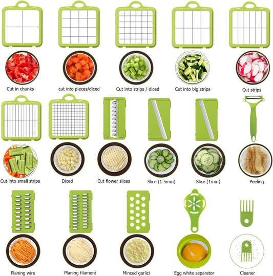 22-in-1 Vegetable Chopper with Container | Onion Cutter, Slicer & Grater with Basket