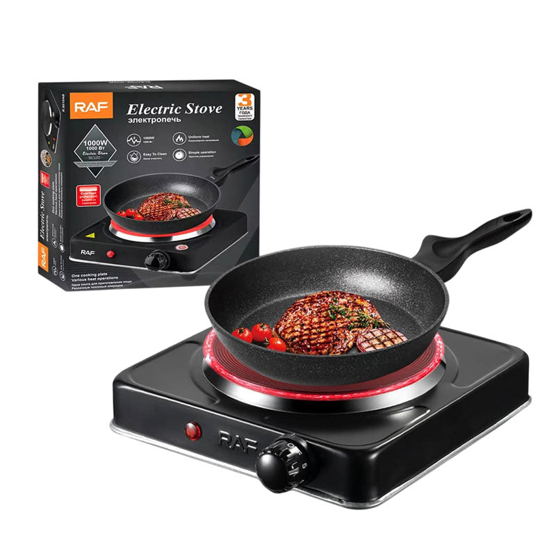 RAF Electric Stove 1000W | Single Hot Plate | Portable Electric Cooking Burner with Overheat Protection & Non-Stick Coil
