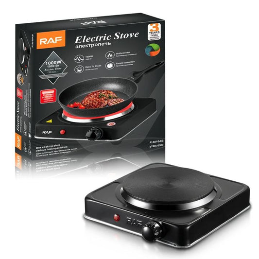 RAF Electric Stove 1000W | Single Hot Plate | Portable Electric Cooking Burner with Overheat Protection & Non-Stick Coil