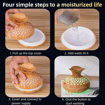Wood Grain Mini Humidifier- Cool Mist Humidifier for Bedroom/Desk/Car/Office,2 Mist Mode Waterless Auto Shut-Off, 7 Colors Lights Changing with USB (Light Brown)