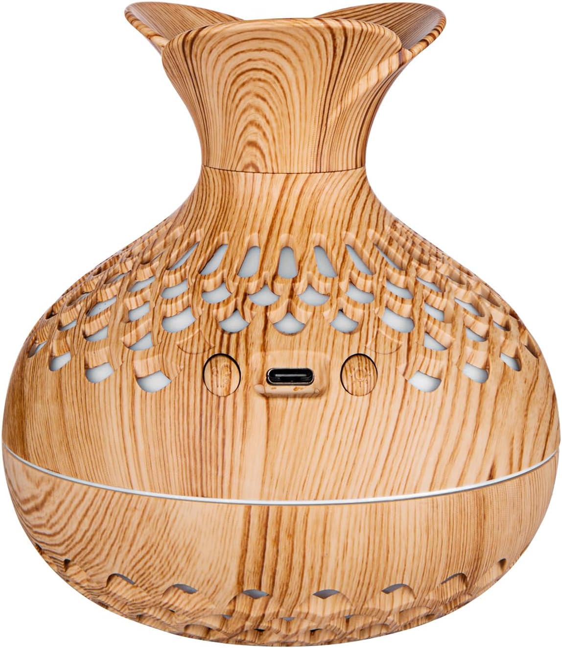 Wood Grain Mini Humidifier- Cool Mist Humidifier for Bedroom/Desk/Car/Office,2 Mist Mode Waterless Auto Shut-Off, 7 Colors Lights Changing with USB (Light Brown)