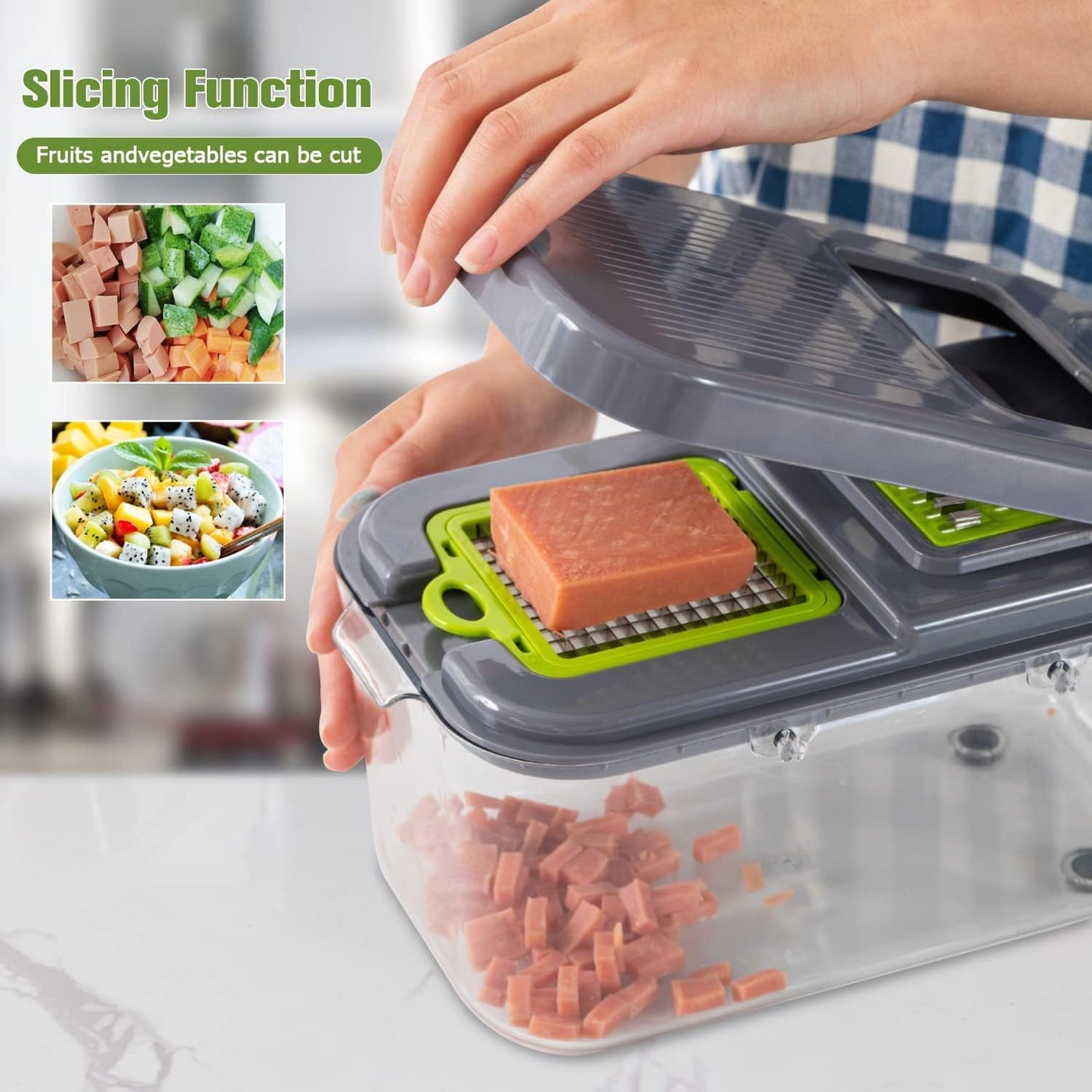 22-in-1 Vegetable Chopper with Container | Onion Cutter, Slicer & Grater with Basket
