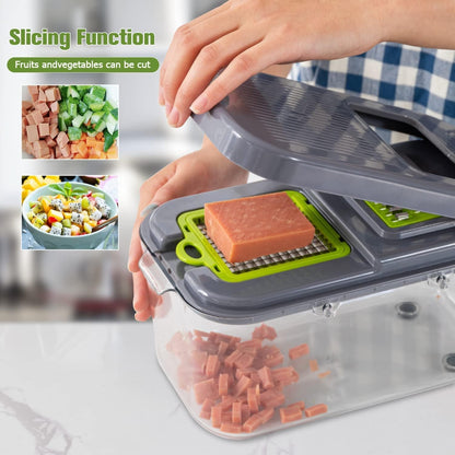 22-in-1 Vegetable Chopper with Container | Onion Cutter, Slicer & Grater with Basket