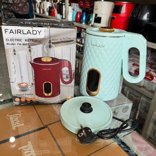 Fairlady Electric Water Kettle 2.3L – 1500W Fast Boil, LED Lamp, 360° Swivel Base (Model FA-9807)