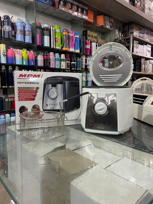 MPM MFR-07 Compact Electric Deep Fryer, 1.5L Oil Capacity, Adjustable Thermostat up to 190°C, 1200W, Non-Stick Bowl, Splash-Proof Lid